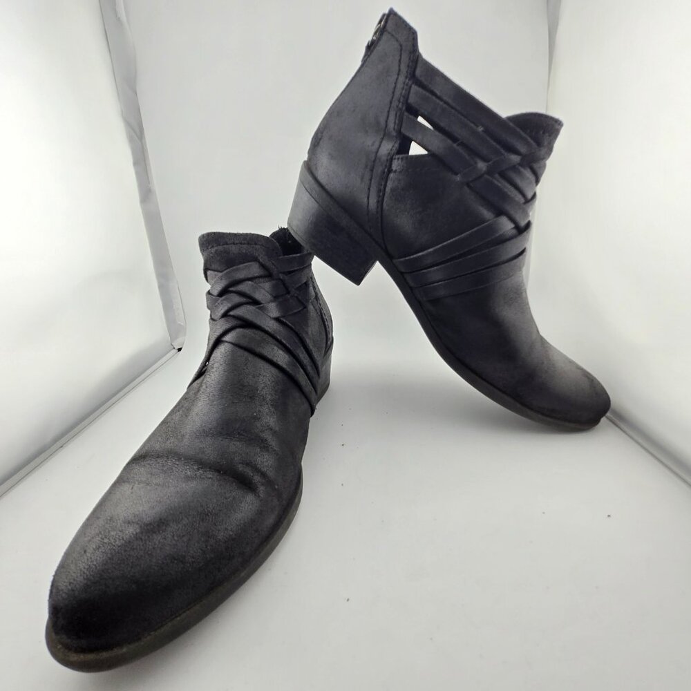 BareTraps Goldie Black Crisscross Ankle Booties Womens 8.5M Block Heel